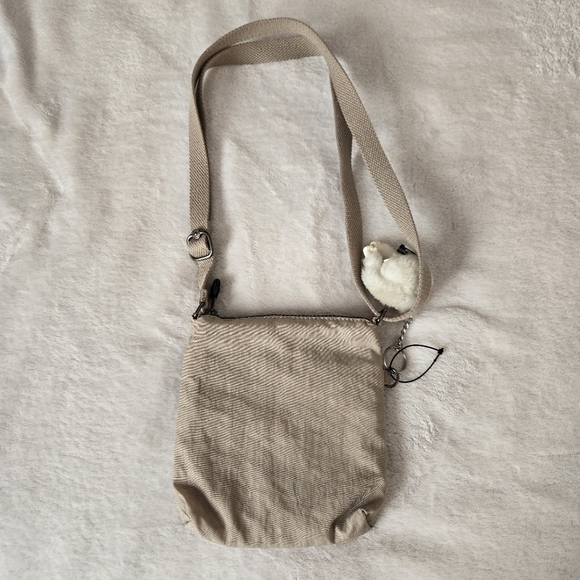 Kipling Alvar Crossbody Nylon Purse Beige W/glitter  Shoulderbag Small - Picture 5 of 12